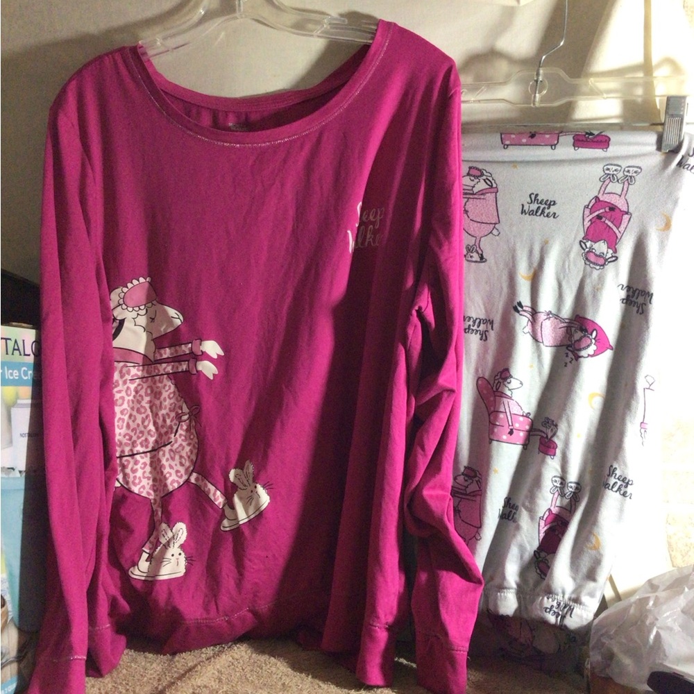 Women’s Fuchsia Sheep Print Pajama Set - Brand: